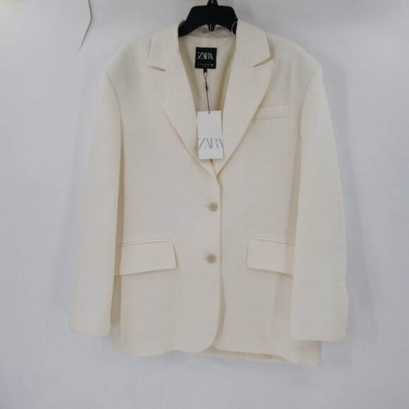 NEW Zara blazer womens M-L oversize blazer with a johnny collar two button peak - Picture 1 of 16